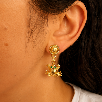 🐸 Aretes Circonita cúbica Rana
