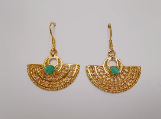 💚 Aretes Filigrana Nariguera abanico cultura Sinú con morralla esmeralda